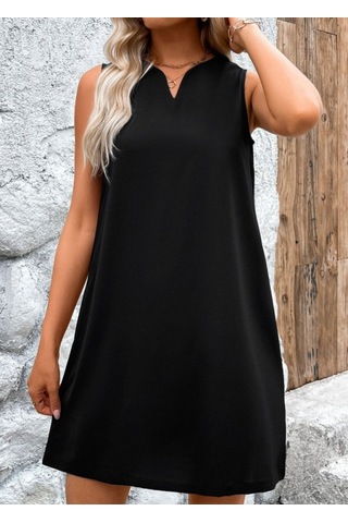 Alyn Wear Kadın Askılı V Yakalı Geniş Kesim Detaylı Kısa Janjan Krep Elbise Siyah