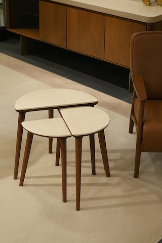 Roma 3'lü Zigon Sehpa %100 Mdf Yarım Ay Traverten