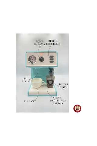 Oyuncak Buharlı Sesli Işıklı Kahve Makinesi Pilli Gerçekçi Su Akışlı Renk Değiştiren Bardaklı Mini Barista Seti Mavi Açık Gri