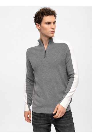 Dik Yaka Regular Fit Düz Gri Erkek Kazak B33w40029 001