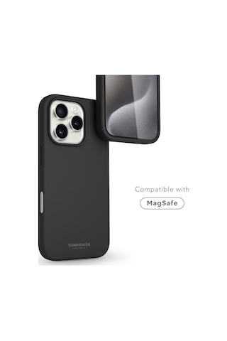 Vonmahlen Apple Uyumlu iPhone 16 Pro Magsafe Silikon Kılıf Siyah