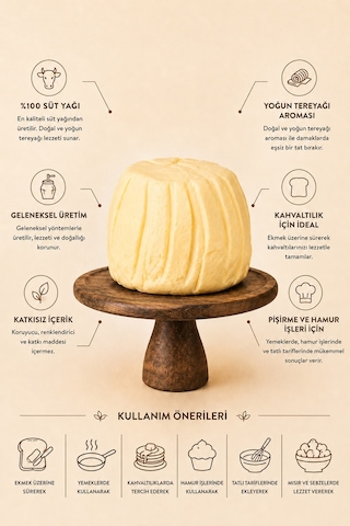 Canbakkal Tereyağı 1 KG - %82 Süt Yağlı Premium Kalitede Doğal Tereyağı Lezzeti