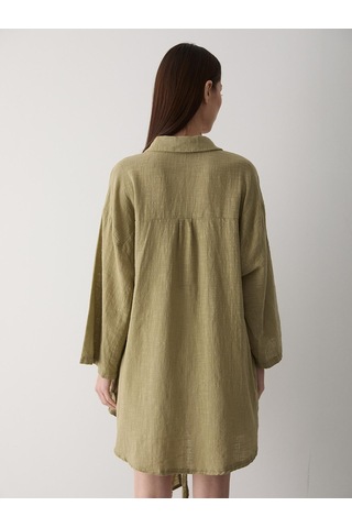 Haki Flam Keten Kimono Gömlek Haki