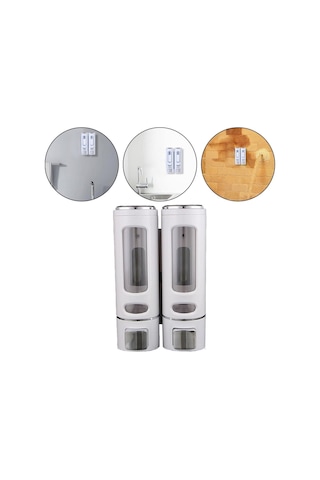 2 Adet 400 Ml Sabun Dispenseri Duvara Monte Duş Şampuanlık Sıvı Sabun Banyo Tuvalet M-52 Beyaz