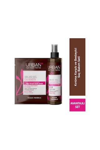 Argan Oil & Keratin Kolay Kırılan Yıpranmış Saçlara Özel Sıvı Saç Bakım Kremi Ve Maske 2'li Set-vegan