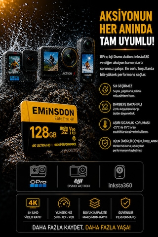 Elite Pro 128gb Hafıza Kartı 4k Drone Araç Aksiyon Telefon Ev Kamerasıyla Uyumlu