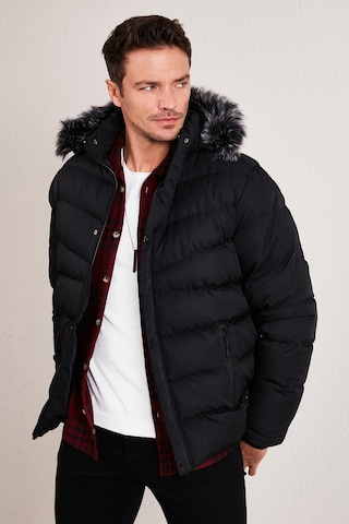 Buratti Slim Fit Suni Kürklü Peluş Astarlı Çıkarılabilir Kapüşonlu Şişme Erkek Mont 5761080 B Siyah