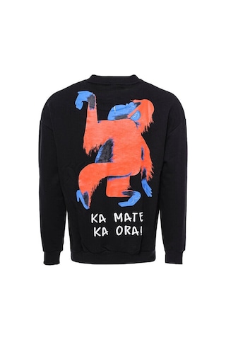 Wessi Bisiklet Yaka Baskılı Siyah Erkek Sweatshirt Siyah
