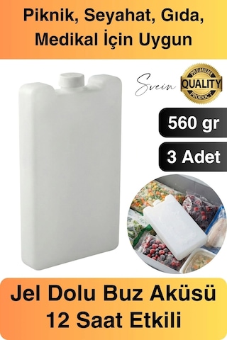 12 Saat Süreli 560 Gr Jel Dolu Buz Aküsü Plastik Soğuk Zincir Gıda Yiyecek Uzun Süre Koruma 3 Adet Çok Renkli