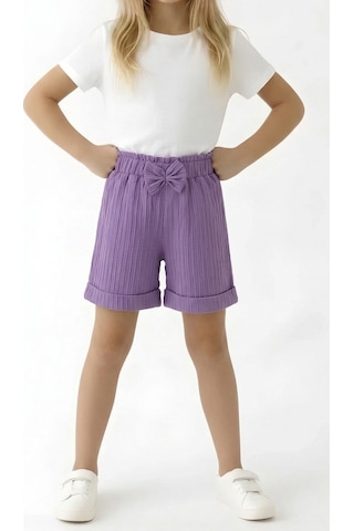Esila Kids Kız Çocuk Bermuda Şort Beli Lastikli Duble Paça Mor