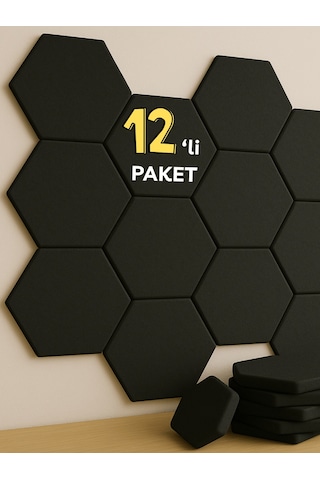 12'li Akustik Panel Ses Isı Yalıtım Duvar Kaplama Siyah 26x30 Cm