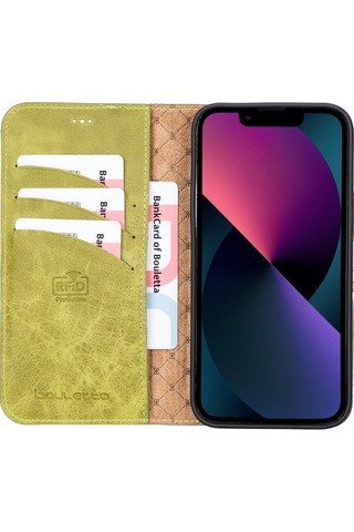Bouletta Apple Uyumlu iPhone 13 Pro Max Deri Cüzdanlı Kılıf Tn19 Yeşil
