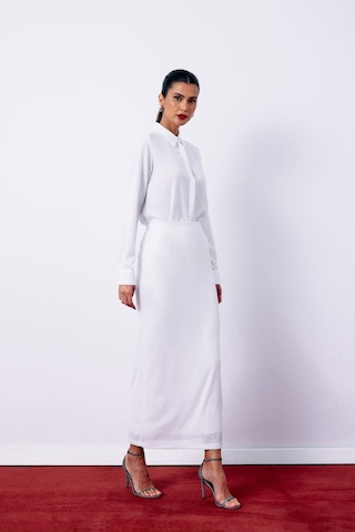 Sateen Pul Payetli Midi Etek - Ekru-135198 Ekru