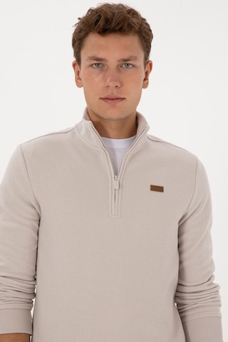 U.S. Polo Assn. Erkek Regular Fit Yarım Fermuarlı Taş Basic Sweatshirt 50313802-VR049