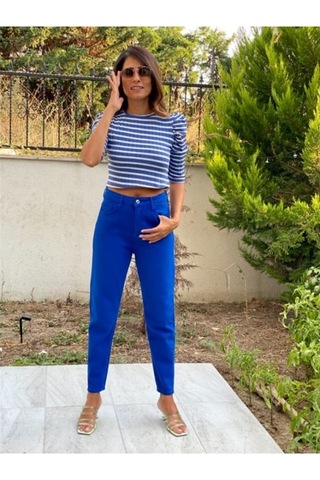 Forlady Mavi Beyaz Çizgili Crop (541867403)