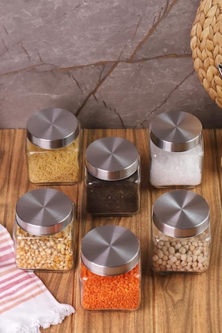 Atbyhome Metal Kapaklı 6'lı Borosilikat Cam Kavanoz Baharatlık 570 ML