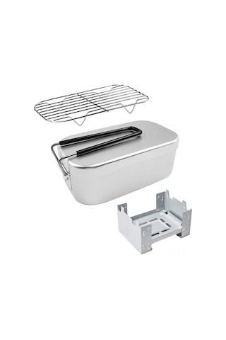 Reedark Dışarıda Yemek Isıtmak İçin Taşınabilir 3'lü Set: Alüminyum Yemek Kutusu + Buğulama Rafı + Katlanabilir Fırın - Kamp, Doğa Yürüyüşü İçin Uygun Çok Renkli