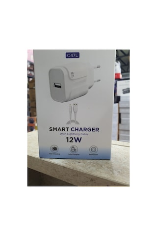 C47l Smart Charger 12w Usb To Lightning Kablolu Hızlı Şarj Aleti Fast Charging Smart Chip Safe Charging Usb Adaptör Ve İos Uyumlu Şarj Kablosu