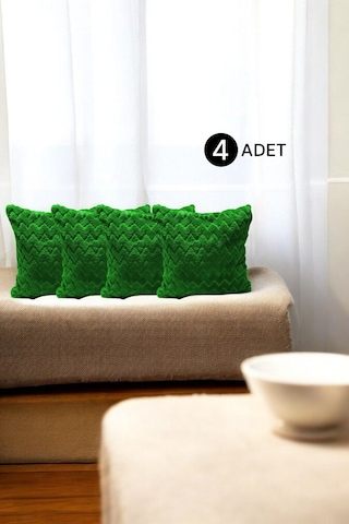 Bohem 4'lü Dekoratif Yastık Kılıfı Kırlent Kılıfı 43x43 Cm Yeşil Zikzak Desen Yeşil
