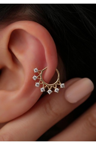 14 Ayar Altın 7 Taşlı Taç Piercing Sarı