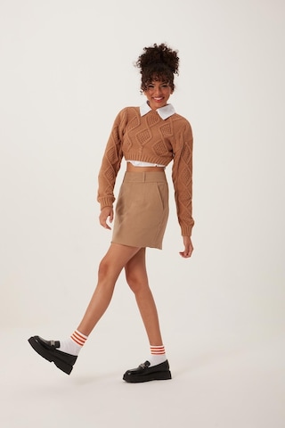 Quhox Kadın Triko Sweatshirt Taba