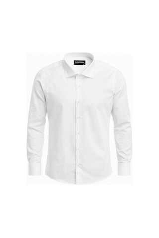Plus Scorpion Erkek Klasik Slim Fit Gömlek Nefes Alan Kumaş, Şık Ofis Gömleği, Beyaz/siyah Beyaz