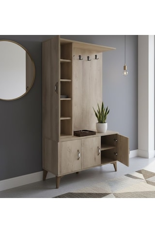 Duo 3 Kapaklı Portmanto Vestiyer Ayakkabılık Dolap Meşe - M2 Meşe