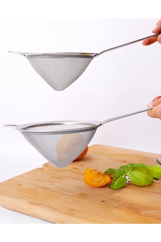 Saplı Tel Süzgeç 10 Cm Paslanmaz Çelik Konik Mutfak Süzgeci Çok Renkli