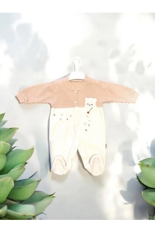 Kız Bebek Kışlık Ayıcık Desenli Tulum-15070 Ekru