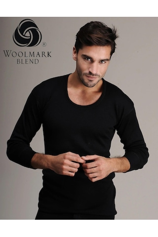 Hasyün Erkek Siyah %61 Yün Uzun Kol Fanila Atlet İçlik 4002 - 2 Adet Siyah