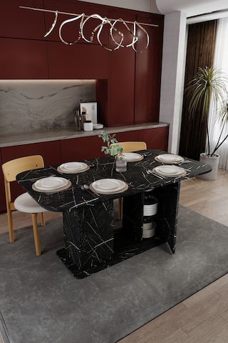 Modern Dolaplı 6 Kişilik Mutfak Yemek Masası %100 Mdf Mutfak Yemek Odası Masası Ym06 Royal Mermer