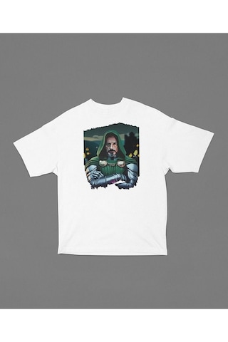 Doom Baskılı Unisex Tişört, Oversize Doctor Doomstay Marvel Karak Beyaz