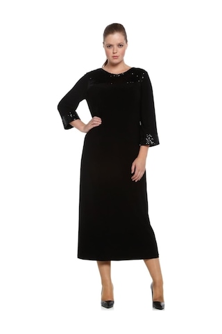 Nidya Moda Büyük Beden Payet Konbin Elbise-4056S Çok Renkli