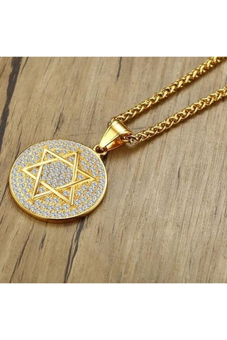 Altın Zincir Kolye Bayanlar Lüks Altı Sivri Yıldız Yuvarlak Zirkon Kolye Paslanmaz Çelik Moda Basit Kolye Takı Altın - Beyaz