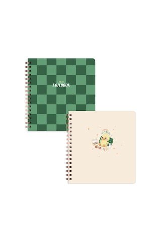 15x16 Spiralli Karton Kapak 2'li Kareli Not Defter Seti - Karo Çok Renkli