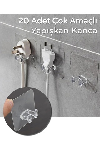 20 Adet Yapışkanlı Çok Amaçlı Kanca Kablo Tutucu