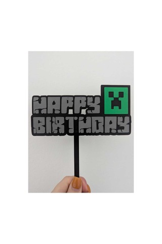 Piksel Oyun Temalı Doğum Günü Pasta Süsü Happy Birthday 2 Adet