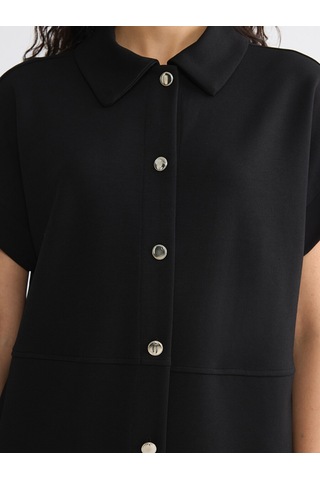 Lcw Modest Siyah Kısa Kollu Oversize Kadın Gömlek