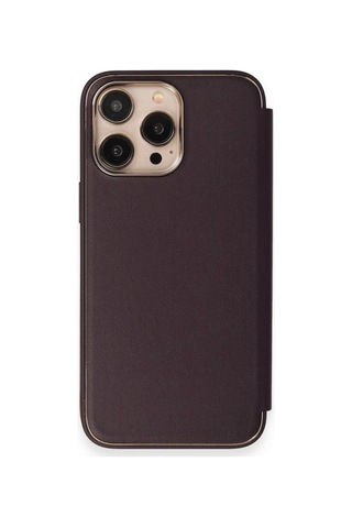 Apple Uyumlu iPhone 14 Pro Max Kapaklı Kılıf Parmak Izi Bırakmaz Dışı Deri Içi Süet Tasarım Derin Mor