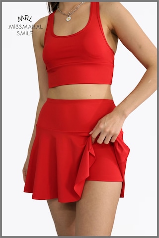 Kırmızı Etek Içi Sabit Şortlu Lycralı Yüksek Bel Skirt With Shorts Casual Beachwear Tennis 1101 Kırmızı