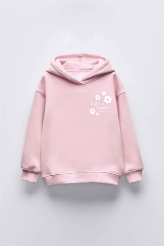 Kız Çocuk Lifes Garden Baskılı Kapüşonlu Manşetli Sweatshirt Pembe