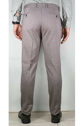 Balık Sırtı Erkek Desenli Klasık Esnek Pamuk Pantolon Kahve