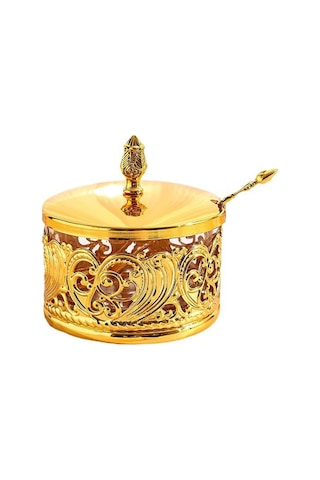 Homyl Kapaklı Şekerlik Lüks Dekoratif Kavanoz Retro Altın
