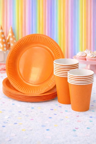 Beysüs Makaron Turuncu 8li Tabak Bardak Set