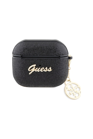 Apple Uyumlu AirPods 3. Nesil Kılıf Guess Glitter 4g Charm Exclusive Tasarım Siyah