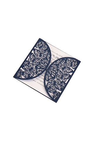 Kosona 10'lu Mavi Perl Kağıt Davetiye Seti - Evlilik, Doğum Günü, Toplantı İçin - Gövde + İç Kart - Güzellikli Çiçek Desenli