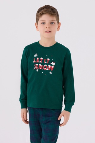 Arnetta 3131 Noel Let İt Snow Erkek Çocuk Yeşil Uzun Kol Pijama Takım Yeşil