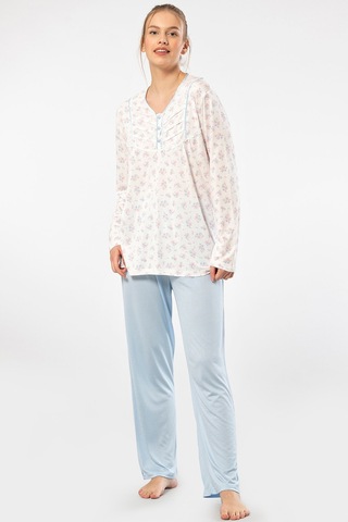 Türen 3366 Kadın Büyük Beden Uzun Kollu Pijama Takım-mavi Mavi