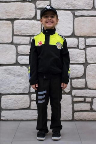 Sevimli Kids Unisex Çocuk Siyah Trafik Polisi Kostümü Siyah