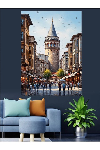 Ahşap Tablo Sokak Arası Galata Kulesi